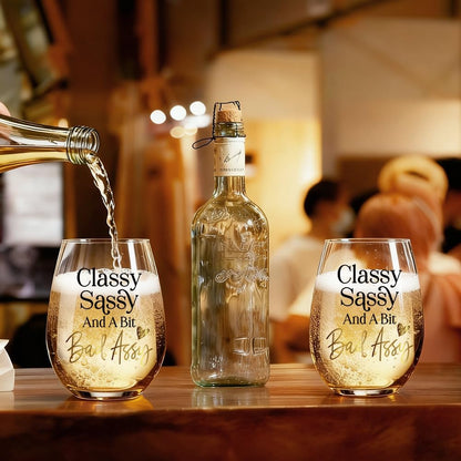 Funny Gag Wine Glass Gift for Women Adult Humor - Classy Sassy and a Little Bad Novelty Birthday Christmas Gift for Woman, Friends (Bad Assy)