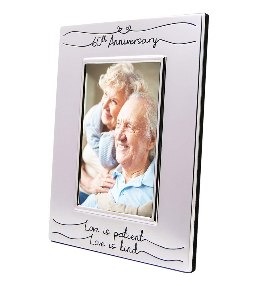 Haysom Interiors Beautiful Two Tone Silver Plated 60th Anniversary 4" x 6" Picture Frame with Black Velvet | Unique and Thoughtful Gift Idea by Happy Homewares