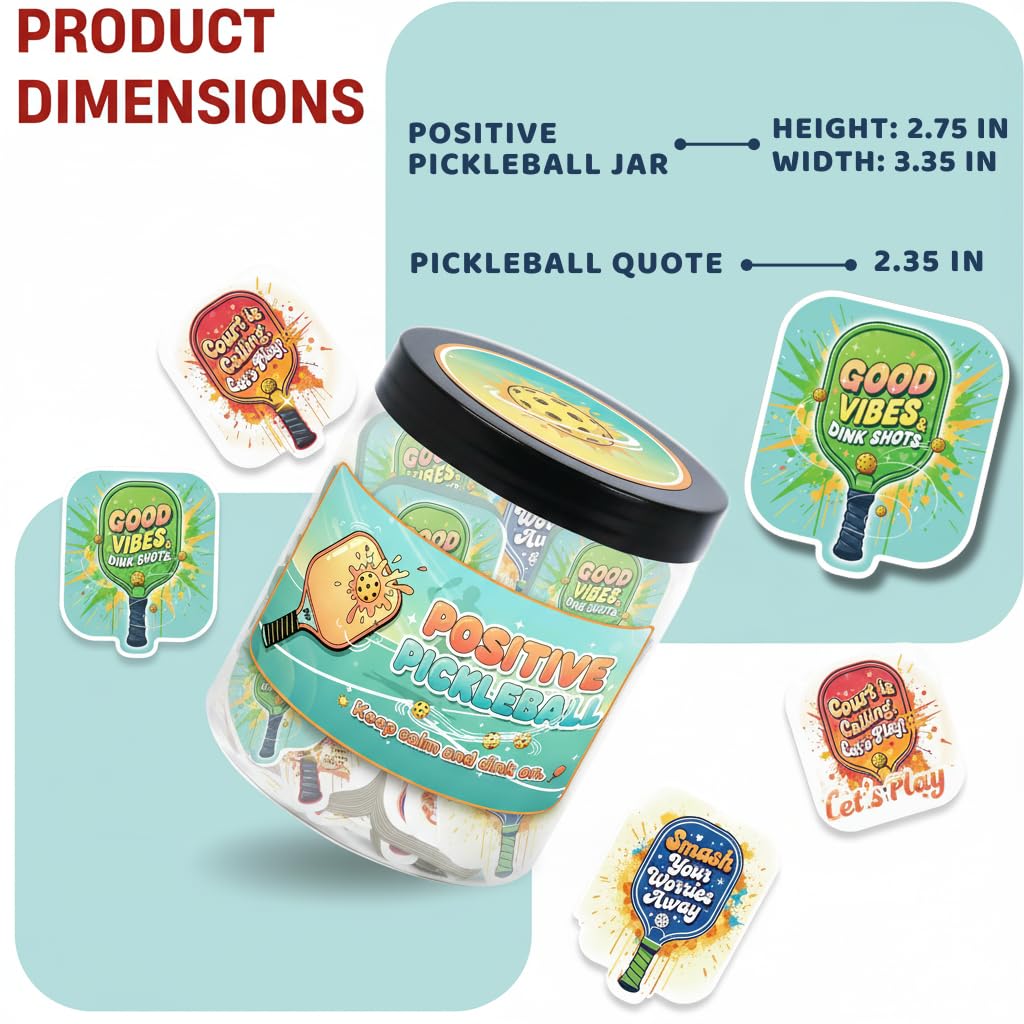 Positive Pickleball Jar With 60 Affirmation Cards, Emotional Support, Funny Pickleball Gifts for Women, Cute Pickleball Ball Paddles Decorations