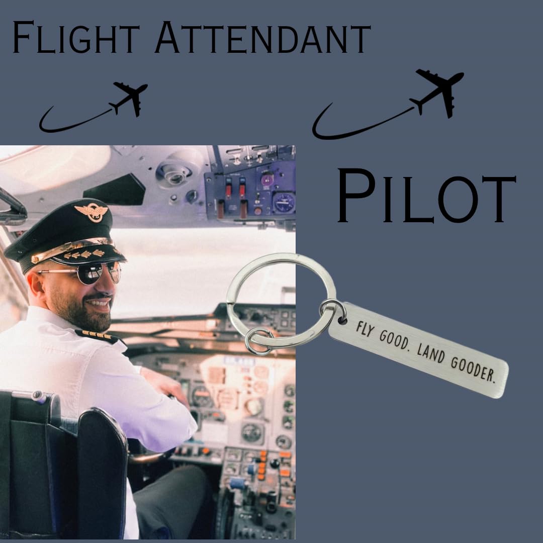 Pilot Keychain, Airplane Keychain, Fly Good Land Gooder, Gift for Pilot Stocking Stuffers, Pilots Gifts Aviation Men, Flight Attendant Essentials Women, Future Pilots Gifts for Men Wings
