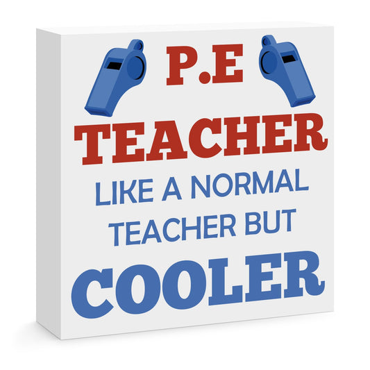 PE Teacher Appreciation Gifts for Women Men Christmas Birthday Thanksgiving Teachers' Day Retirement Back to School Graduation Physical Education Teacher Wooden Sign Desk Sign Decor