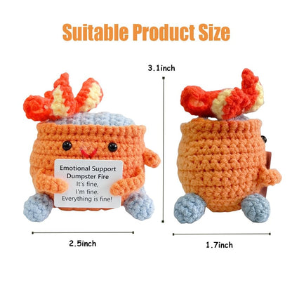RovyFota Emotional Support Crochet Dumpster Fire with Positive Card Cute Room Decor Knitted Toys Funny Crochet Support Buddies Gifts for Friends (Orange)