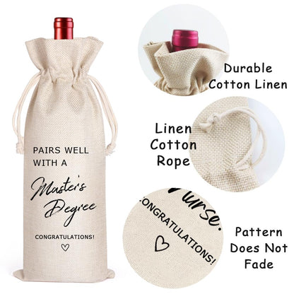 LANBAIHE Master's Degree Wine Bag - Reusable Graduation Gift for College, Doctorate Party