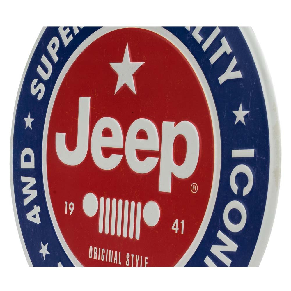 Jeep Round Embossed Metal Sign - Vintage Jeep Sign for Garage or Man Cave