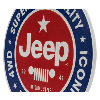 Jeep Round Embossed Metal Sign - Vintage Jeep Sign for Garage or Man Cave