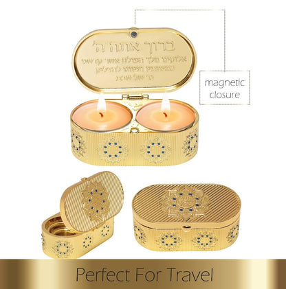 Beautiful Candle Holders that Will Enhance Your Home Décor for Jewish Shabbat or Holidays,A Wonderful Gift for Mother's Day -with Deluxe Engraved Design. (Gold Hoshen Stones)