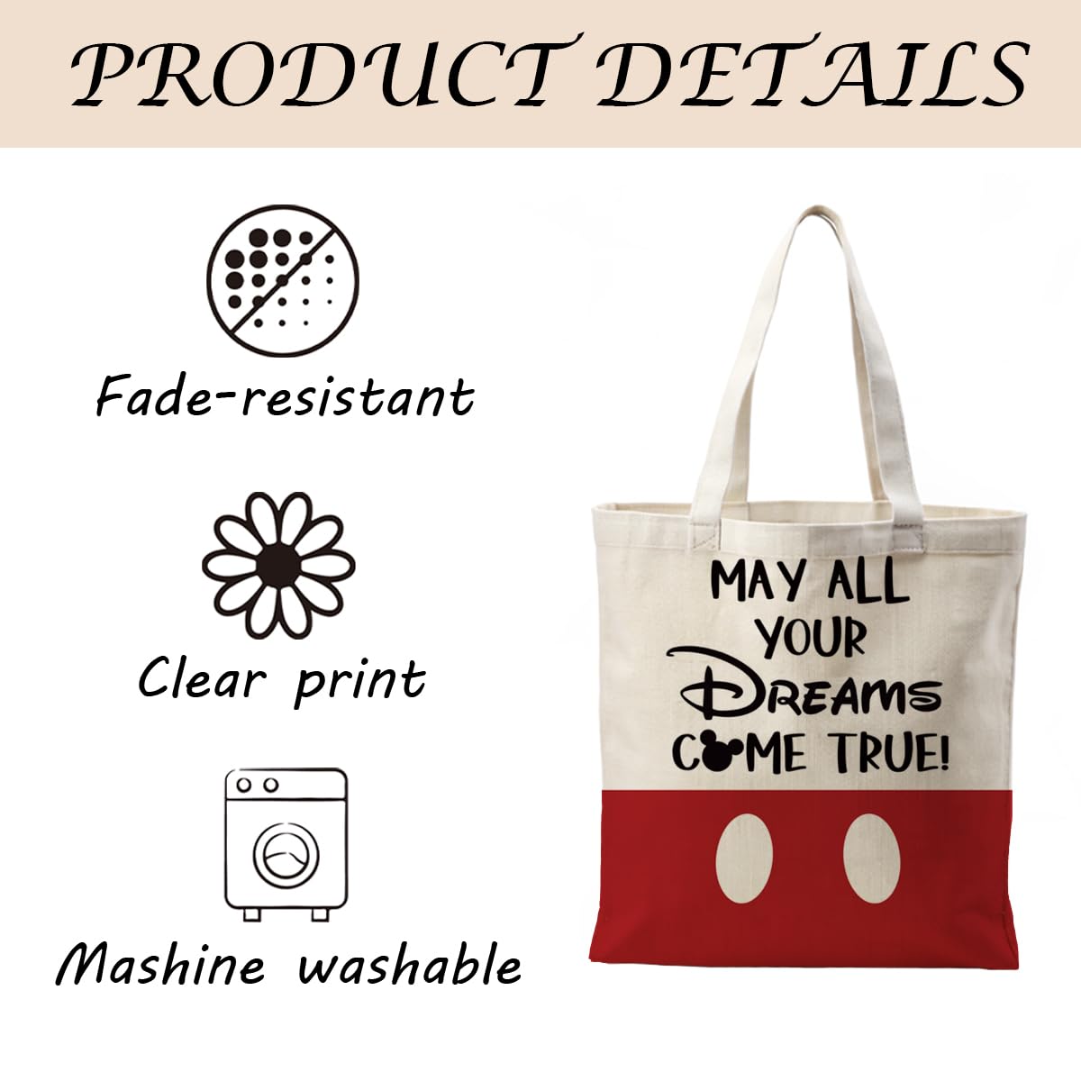 Inspiring Cute Canvas Tote Bag, Reusable, Suitable For Friendship Gifts, Leisure Vacation, Shopping, Work