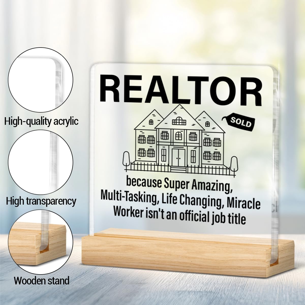 Realtor Gifts, Appreciation Gifts for Realtor Real Estate Agent Broker, Realtors Acrylic Plaque Sign with Wooden Stand Home Office Decor