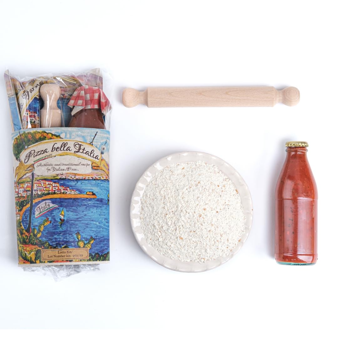 ARTIGIANI DEI SAPORI - Artisan Handmade Pizza Gift Set, Italian Pizza Mix Kit in Deluxe Packaging, Includes Flour, Rolling Pin, and Tomato Sauce