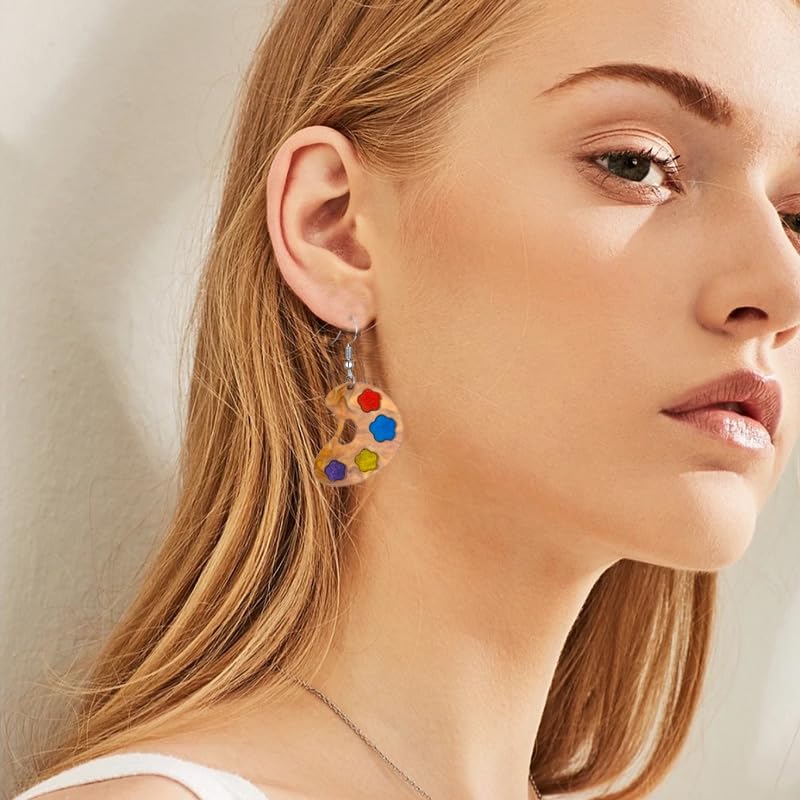 MALOYANVE Artist Paint Brush Earrings for Women Wooden Elegant Art Artist color Palette Dangle Drop Earrings Suitable For Artist Holiday Party Gifts