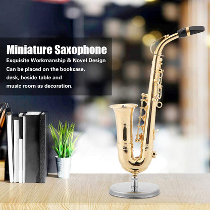 Maxmartt Miniature Alto Saxophone with Stand and Case Gold Plated Mini Musical Instrument Saxophone Replica Collectible Figurines Model Birthday Gifts Home Decoration Display Ornament