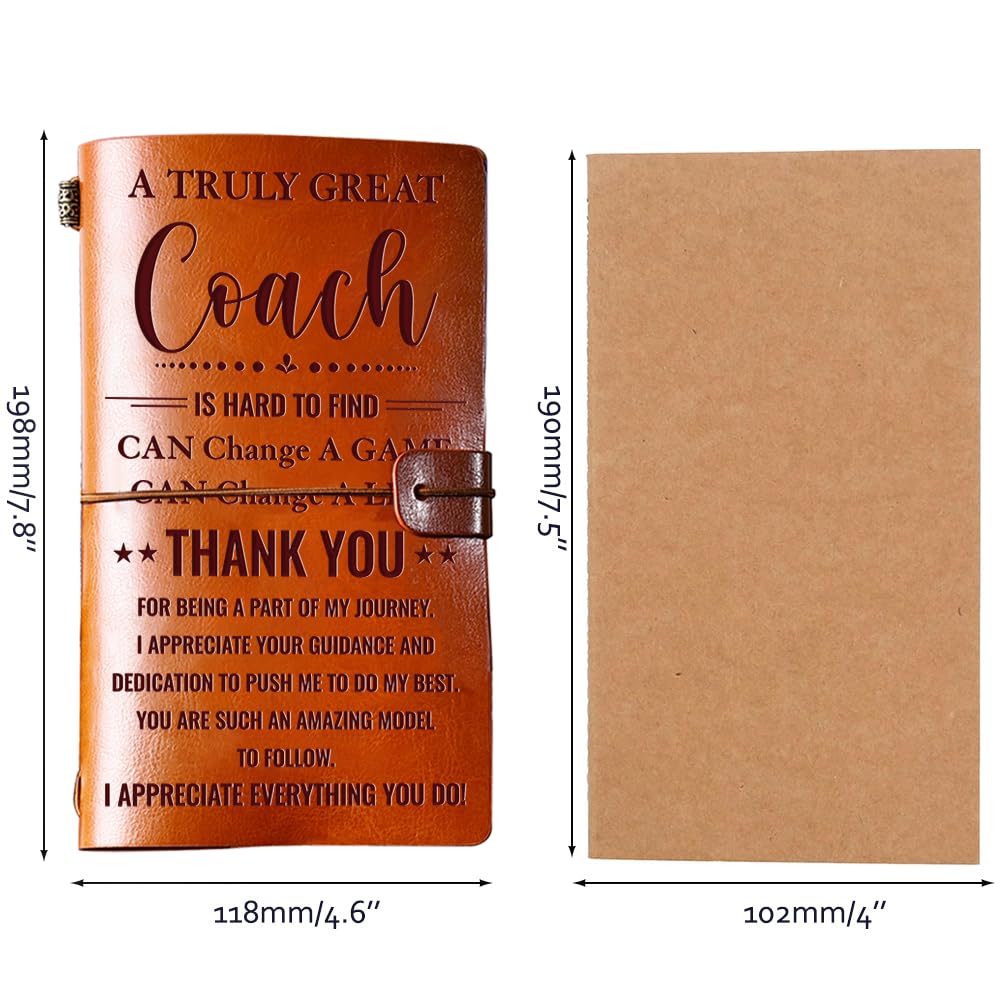 Hiipeenow Coach Appreciation Gifts for Men Women, Leather Travel Journal 140 Pages Presents, Baseball Softball Soccer Basketball Swim Football Coach Gifts, Christmas Birthday Thanksgiving