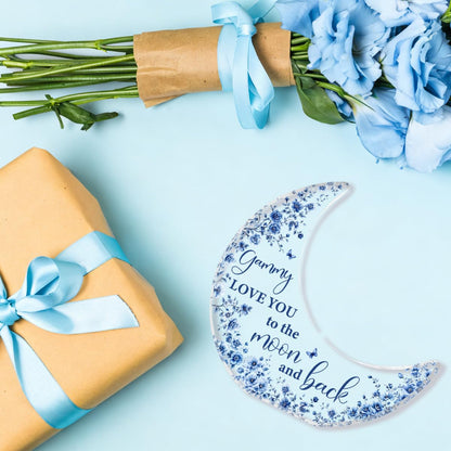 Gammy Gifts, Mothers Day Birthday Gifts for Grandma, Moon Acrylic Desk Decorations, Retirement Appreciation Gift for Women Granny Nana, Blue Floral Acrylic Plaque for Office Bedroom Decor
