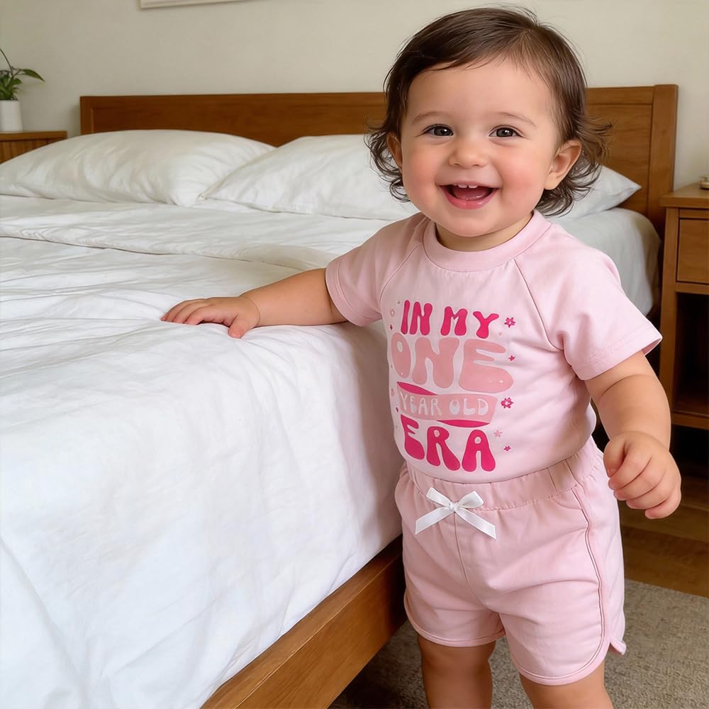First Birthday Baby Girl outfit Gifts In My One Year Old Era 1st Birthday Infant Short Clothes + Shorts Set