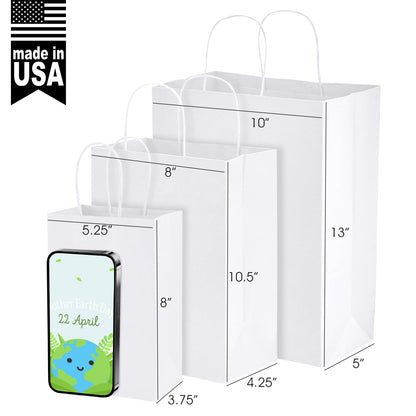 MESHA Gift Paper Bags 20Pcs 5.25 x 3.75 x 8 Inch White Small Kraft Shopping Bags Bulk with Handles, Reusable Bags for Small Business, Retail, Party Favor, Wedding, Made in USA