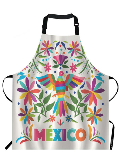EKOBLA Birds Aprons Colorful Mexico Traditional Texture Vibrant Floral Pattern Leaves Waterproof Resistant Chef Cooking Kitchen BBQ Adjustable Aprons for Women Men 27x31 Inch