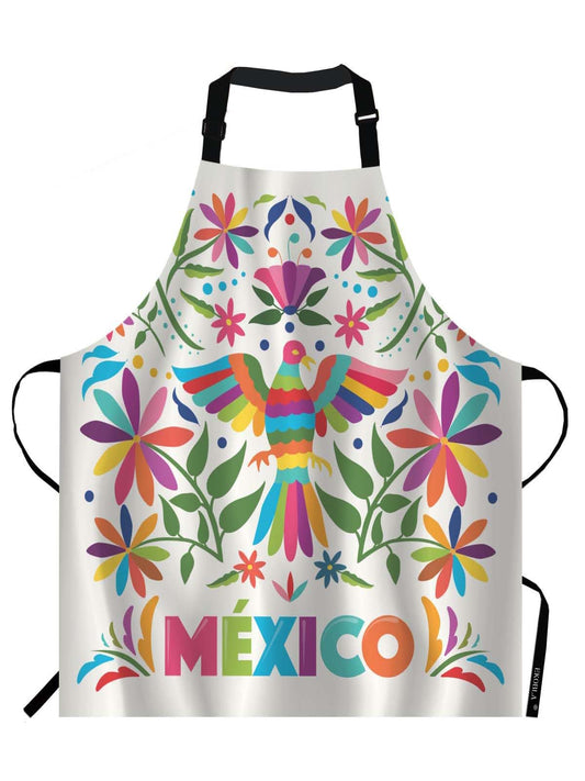 EKOBLA Birds Aprons Colorful Mexico Traditional Texture Vibrant Floral Pattern Leaves Waterproof Resistant Chef Cooking Kitchen BBQ Adjustable Aprons for Women Men 27x31 Inch