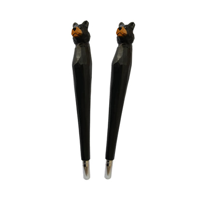 LongJT 2PCS Wood Carved Animal Gel Pen 100% Handmade and handpaited Cute Stationary Supply Office Supply Fun Novelty Writing Pen Unique Gift for Animal (Black Bear)