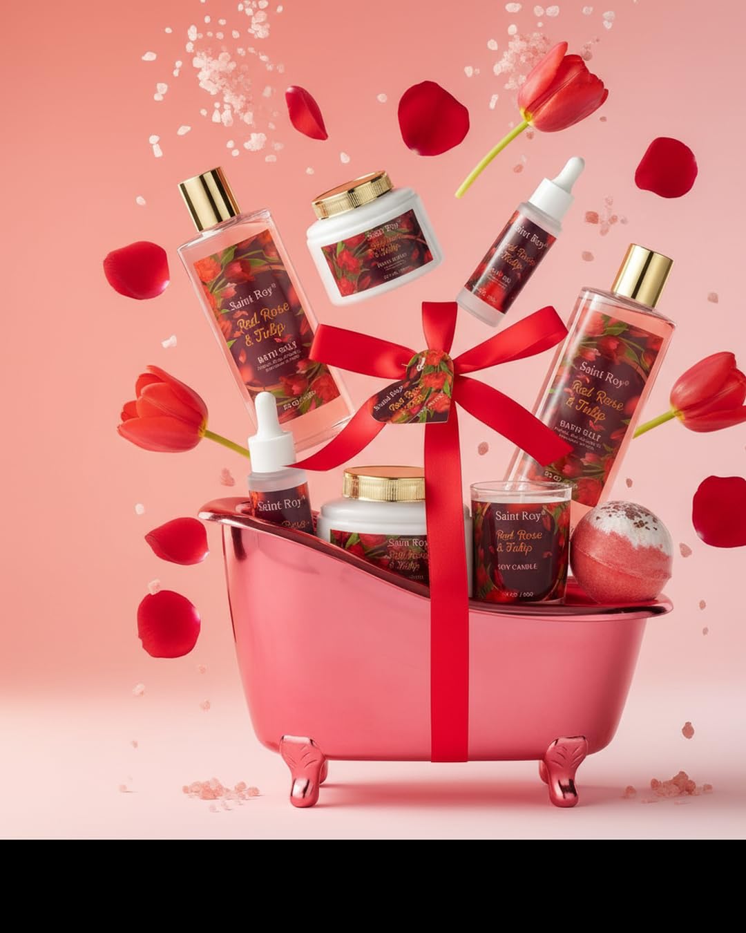 Spa Gift Basket Gifts for Women, spa kit Gifts for Her Mother's Day Bath Spa Gift Set Red Rose & Tulip Spa Basket Kits for Women, Bath & Body Set, Self Care Pamper Kit, Self-care baskets Mother Gift