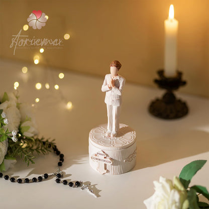 Storieme First Communion Gifts for Boys: 1st Holy Communion Decorations Keepsake Box with Rosary Cross Bracelet - Christian Religious Catholic Present for Baptism Confirmation