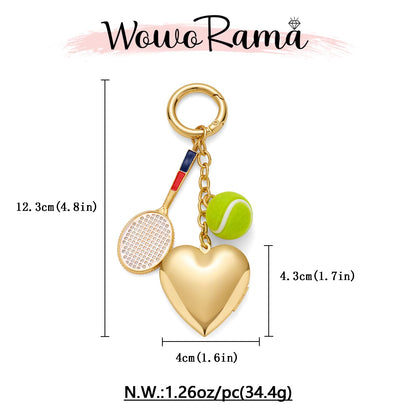 WOWORAMA Heart Bow Charm Keychain for Women Pearl Bow Tennis Bag Charm Ball Keyring Gold Heart Purse Charms for Handbags