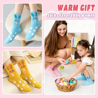 Vellibring 5 Pack Easter Bunny Socks Gifts for Women Cute Fuzzy Novelty Funny Colorful Rabbit Socks Easter Birthday Gifts for Girls Mom Sister