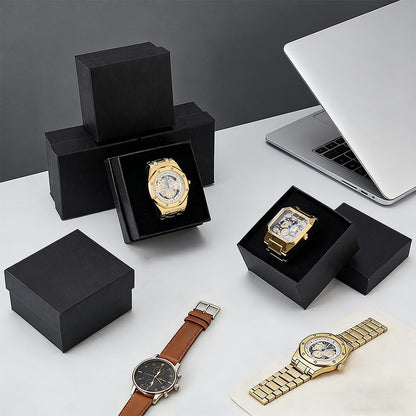 PH PandaHall 10pcs Cardboard Watch Storage Box, 3.23"x3.46"x2.13" Black Watch Gift Box with Pillow Cushion Present Jewelry Box for Bangle Wrist Watch Bracelet Packaging Anniversary Birthday