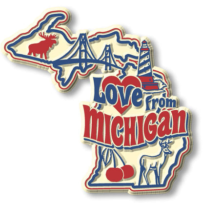 Love from Michigan Vintage State Magnet by Classic Magnets, 3D Rubber Vintage-Style Collectible Souvenirs and Gifts Made in the USA, 2.9" x 2.8"