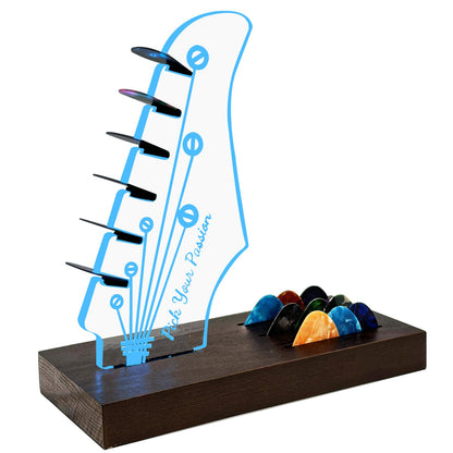 NZNDB Light Up Guitar Pick Holder, Wooden Guitar Pick Holder for Picks Storage and Display, Music Gift for Men Guitar Music Lovers Players Guitarist, Guitar Accessories