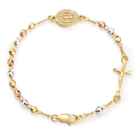 Catholic Crucifix Gifts Rosary Bracelet for Women-14K gold plated Virgin Mary Jesus Cross Charm Link Chain, Dainty Virgen de Guadalupe Religious Gift for Confirmation Baptism First Communion Easter
