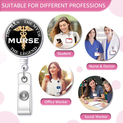 Murse The Men The Myth The Legend Badge Reel Retractable with Alligator Clip, Funny ID Badge Holder Gift for Men Veterinarian Doctors Nurses Social Worker Office Worker Boss Colleague