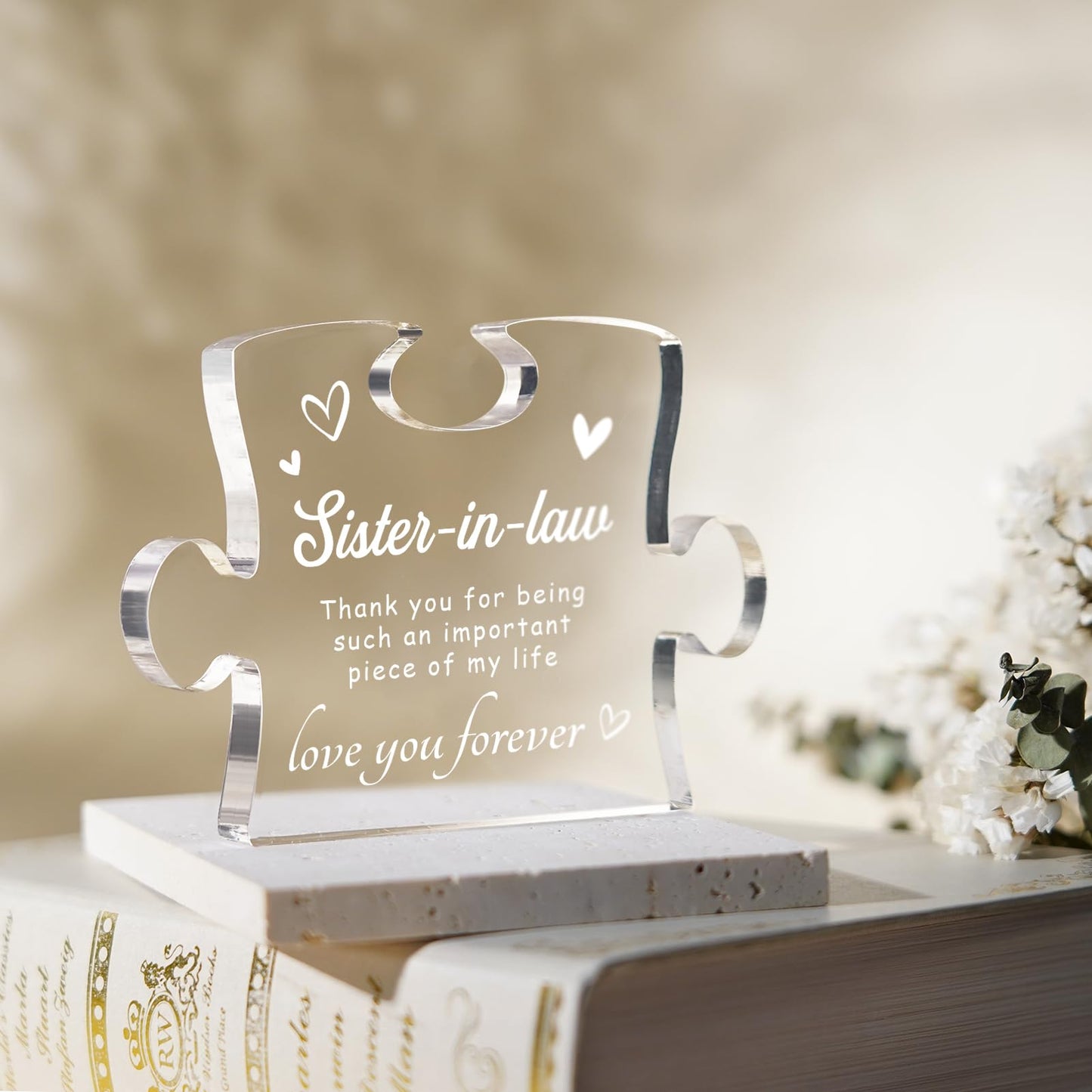 Sister in Law Birthday Gifts, Sister in Law Gifts - 4.9 x 3.7 inch Engraved Acrylic Block, Valentines Mothers Day Wedding Christmas Gift for Sister-in-Law