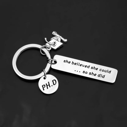FOTAP PHD Keychain Doctor of Philosophy Jewelry Doctorate Gift PhD Graduation Gift She Believed She Could So She Did Keychain