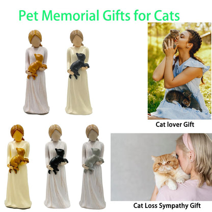 Cat Memorial Gifts, Grey Cat Figurines Loss of Cats Sympathy Gift, Friendship Guardian Angel Statue Cats Remembrance Gifts for Women