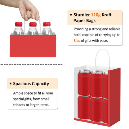 BagDream 8x4.25x10.5 Inch 100Pcs Red Gift Bags Medium Size, Kraft Paper Bags with Handles Bulk for Wedding, Party Favors, Business, Christmas, Grocery Paper Sacks