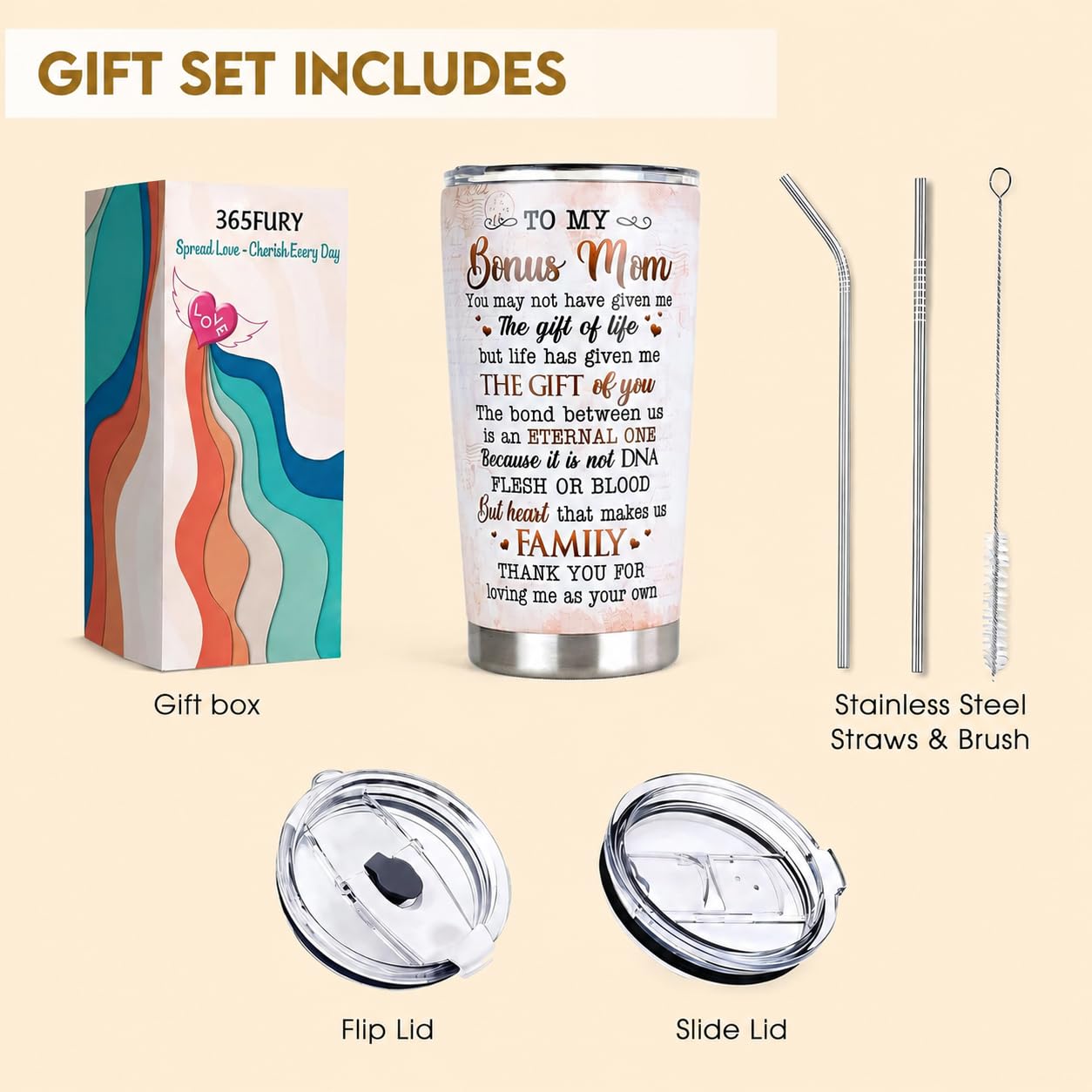 Gifts For Bonus Mom From Son, Daughter - Best Bonus, Step Mom Ever Gifts - 20oz Tumbler w/Straw & Keychain - Christmas, Birthday, Mothers Day Gift For Stepmom, Mother in law, Boyfriend Mother