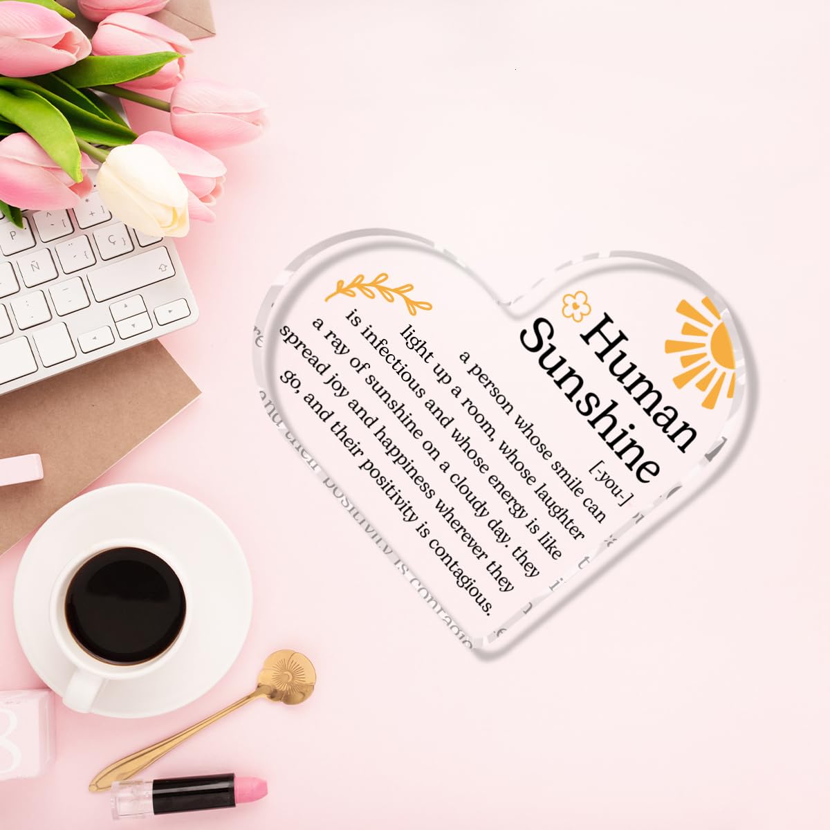 Thankful for You Gifts Inspirational Gifts for Women Human Sunshine Sign Heart Shape Acrylic Plaque Inspirational Quotes Christmas Birthday Gift for Social Worker Coach Nurse Home Office Desktop Decor
