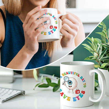 RZHV It's Beautiful Day To Save Eyes Funny Coffee Mug, Thank You Birthday Gifts for Ophthalmologist Specialist Optometrist, Graduation Promotion Gifts for Ophthalmology School Students Friends Family