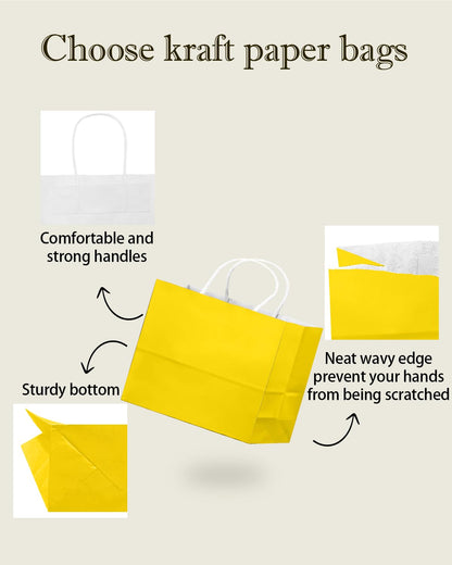 qiqee 24PCS Large Gift Bag with Handles Bulk 13"x4.5"x10" Gift Bags Bright Yellow Bags Multiple Uses (32x11x25cm,Wide Large)