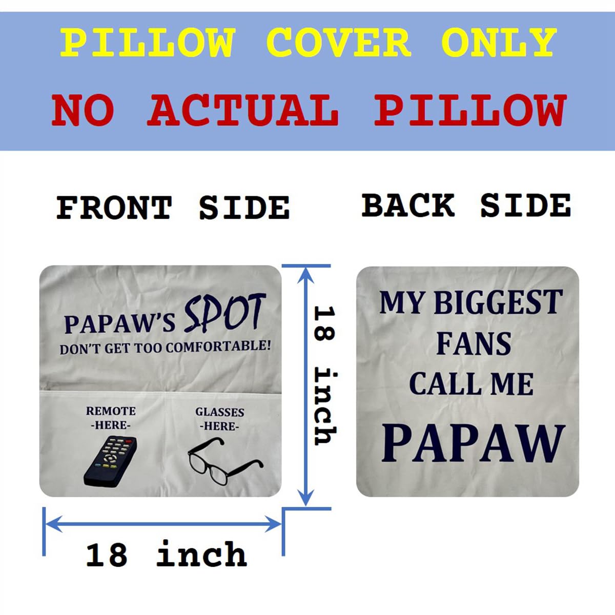 Papaw Gifts Dad Grandpa Gifts, 2-Pocket 2-Sided Papaw Pillow Covers 18x18 Inch, Fathers Day Birthday Christmas Stocking Stuffers Thanksgiving Day Gifts