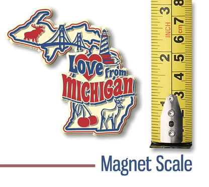 Love from Michigan Vintage State Magnet by Classic Magnets, 3D Rubber Vintage-Style Collectible Souvenirs and Gifts Made in the USA, 2.9" x 2.8"