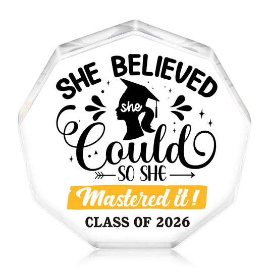 WaaHome Masters Degree Graduation Gifts 2026 - She Believed She Could So She Mastered It Graduation Gifts for Her Girls Women Daughter, Class of 2026 Masters Graduation Keepsake and Paperweight