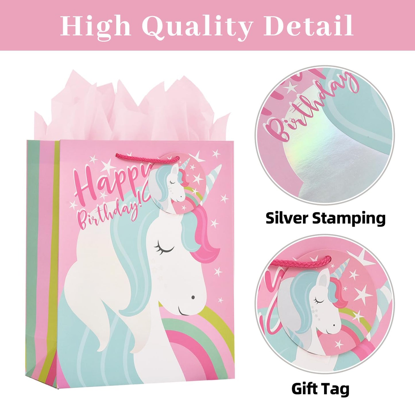 LEAYUGF 13" Large Birthday Gift Bag with Card and Tissue Paper For Birthday Party Anniversaries Supplies with Handles
