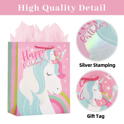 LEAYUGF 13" Large Birthday Gift Bag with Card and Tissue Paper For Birthday Party Anniversaries Supplies with Handles