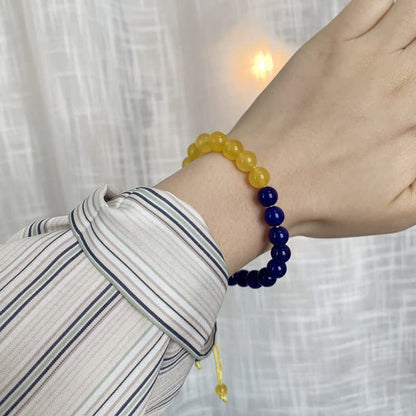 Pingyongchang Ukraine Flag Bracelet with Natural Crystal Bracelet Adjustable Bangles Set Ukrainian Yellow Blue Bracelet Hand Braided Bracelet for Men Women Kids Unisex