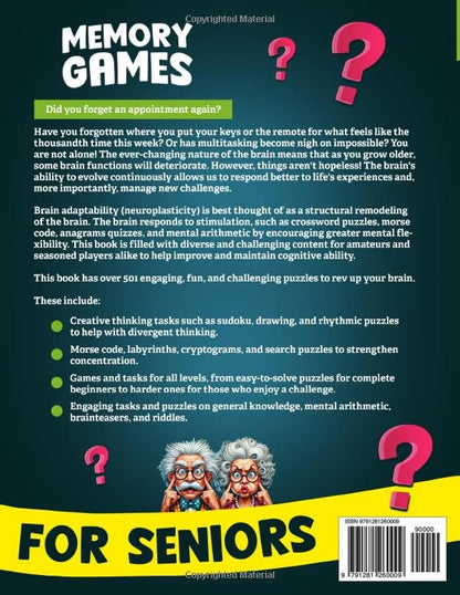 Memory Games for Seniors: A Large Print XXL Puzzle Activity Book with 501 Exciting and Funny Brain Exercises to Increase Cognitive Abilities