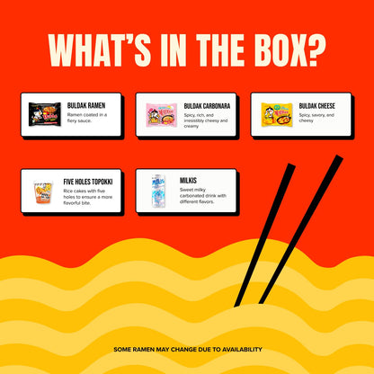 Korean Spicy Ramen Box | 3 Buldak Ramen “Original, Cheese, Carbo +1 Korean Spicy Rice Cake Tteokbokki +1 Korean Sweet Drink + 4 Chopsticks | Korean Food Box Gift - Journey of Korea