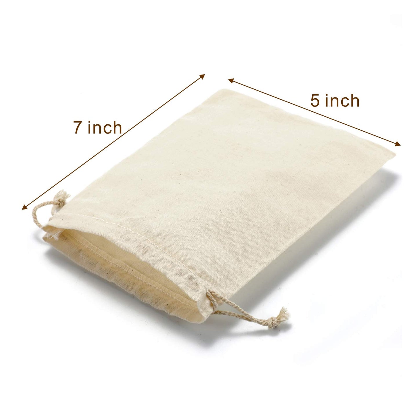 DRQ Cotton Drawstring Bags - EcoFriendly Muslin Gift & Party Favor Pouches (5 by 7 inch) - Unbleached Cotton Fabric Cloth Bags (50 Pieces)