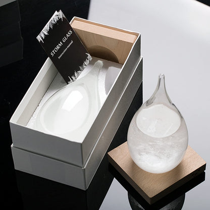 Storm Glass Crystal Weather Forecast Bottle with Wooden Base, Decorative Drop-Shaped Glass Bottle Christmas Decoration for Home and Office Christmas Gift