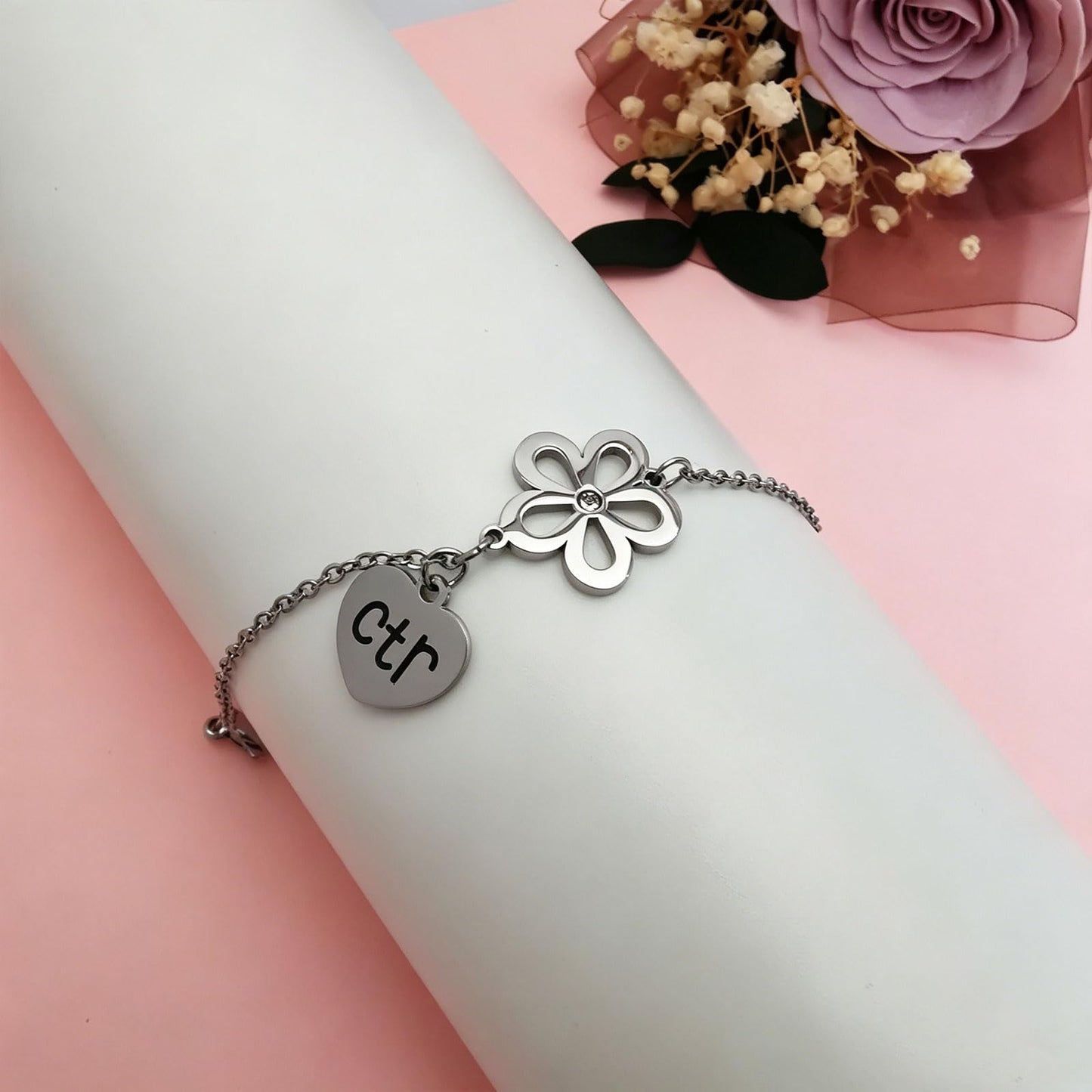 Choose The Right Bracelet-CTR Heart & Floral Pendant Latter Day Saints Jewelry Gift with Card for Women, LDS baptism Gifts